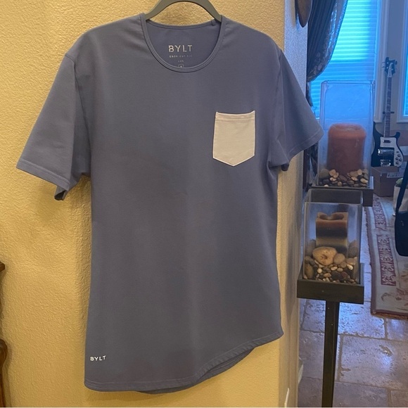 BYLT Men Blue White Pocket Drop Cut S/S Lux T-Shirt Size Medium - Picture 2 of 6